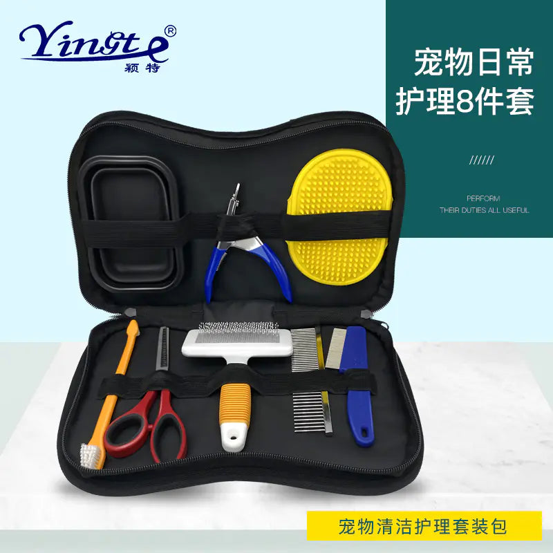 Pet Grooming Travel Set with Brushes and Nail Clipper