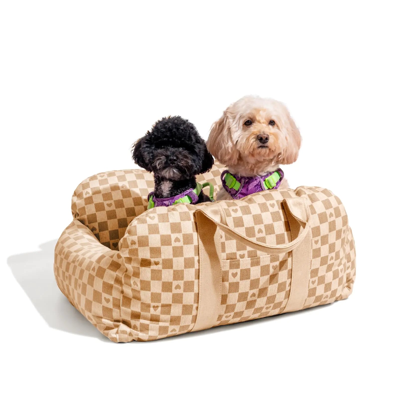 FUNNYFUZZY Dog Car Seat Dog Car Carrier 2 Seats Detachable Washable Dog Booster Seat Small Dogs Cats Car Seat with Storage Pocket Adjustable Clip-On Safety Leash for Travel Pet Bed